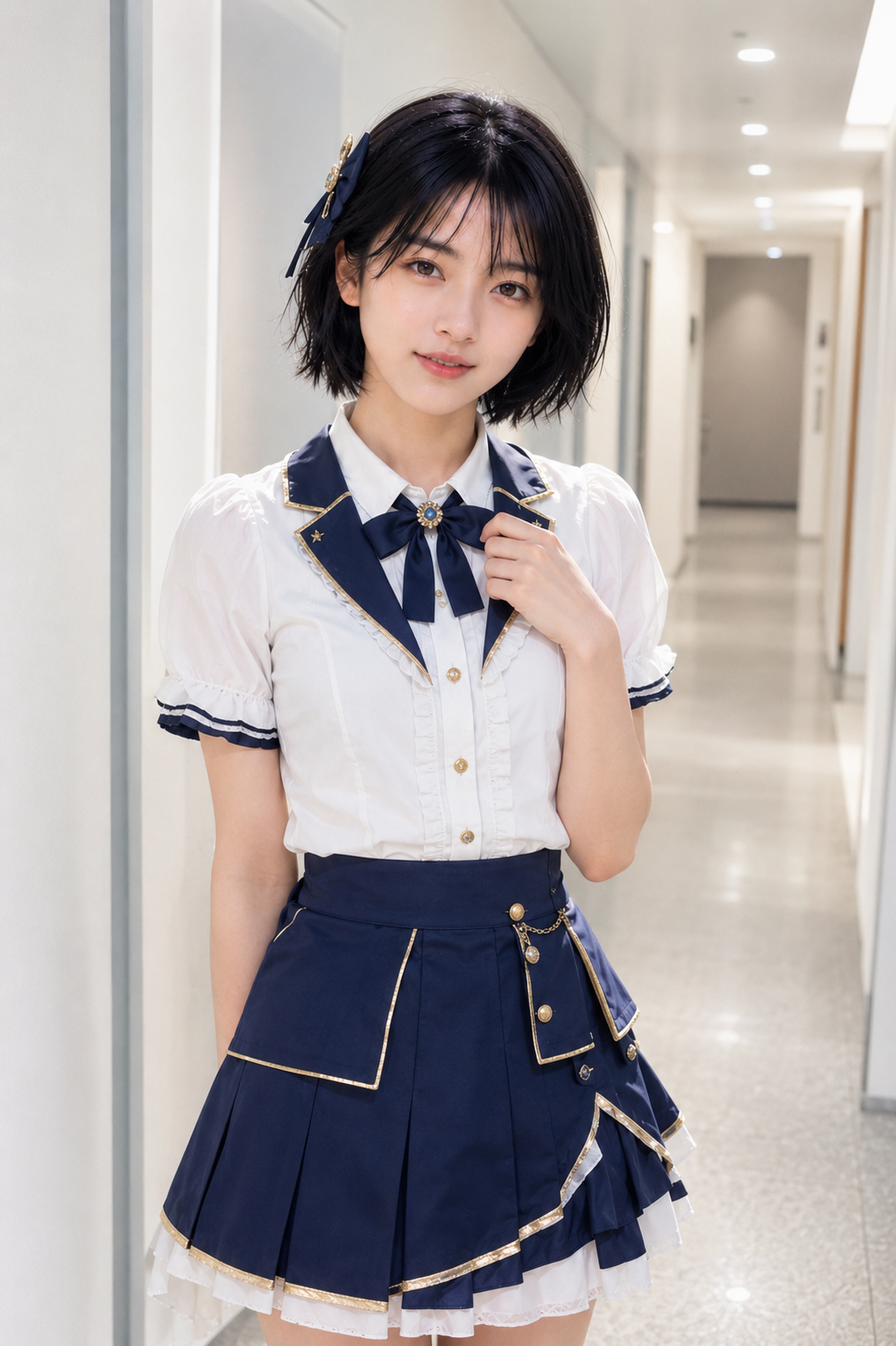 現在の尚美。紺と白のステージ衣装を着ている